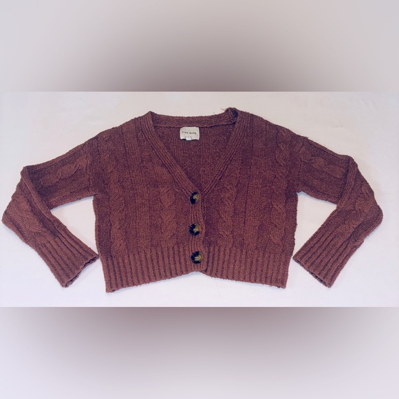 Pink Rose Chocolate Cable Knit Cardigan - Picture 1 of 6